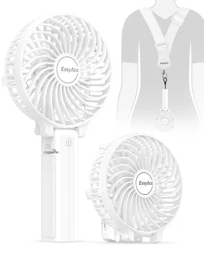 EasyAcc Handheld Fan White 20.32 cm (8 inches) | Powerful Portable USB Fan with 3 Speeds & 10-Hour Battery thumbnail 1