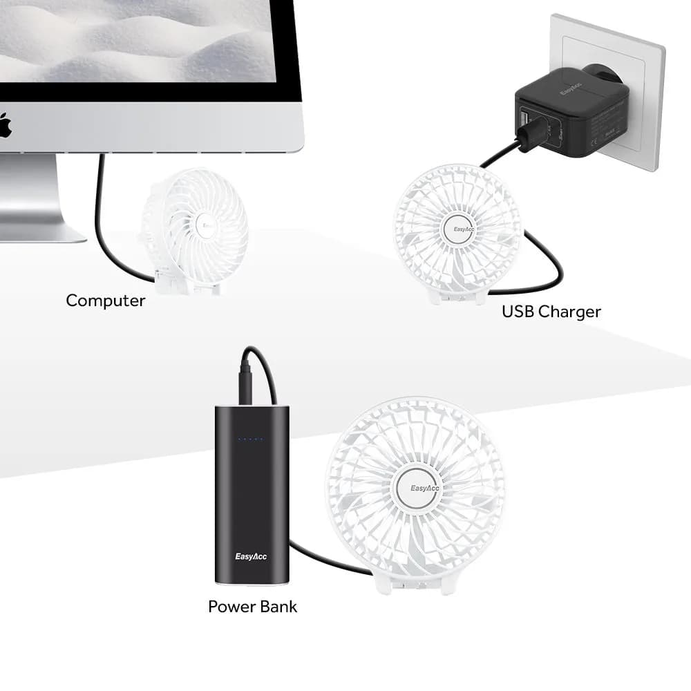 EasyAcc Handheld Fan White 20.32 cm (8 inches) | Powerful Portable USB Fan with 3 Speeds & 10-Hour Battery - view 8