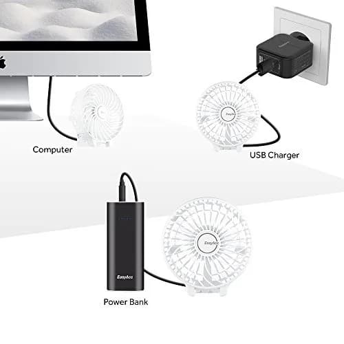 EasyAcc Handheld Fan White 20.32 cm (8 inches) | Powerful Portable USB Fan with 3 Speeds & 10-Hour Battery thumbnail 8