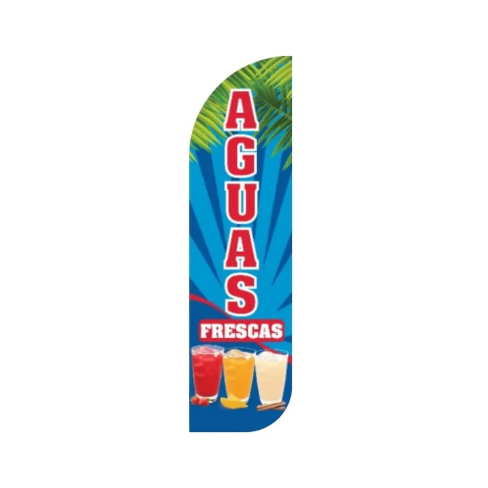OnPoint Wares Aguas Frescas Feather Flag | Outdoor Advertising Sign for Mexican Drink Stands 11.5 ft x 3 ft Weatherproof Polyester