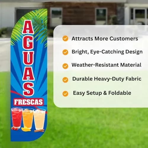 OnPoint Wares Aguas Frescas Feather Flag | Outdoor Advertising Sign for Mexican Drink Stands 11.5 ft x 3 ft Weatherproof Polyester thumbnail 5