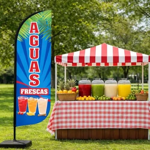 OnPoint Wares Aguas Frescas Feather Flag | Outdoor Advertising Sign for Mexican Drink Stands 11.5 ft x 3 ft Weatherproof Polyester thumbnail 7