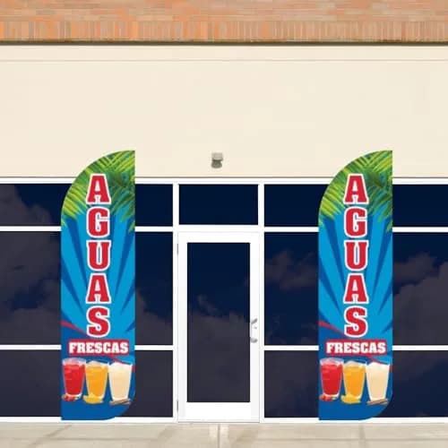 OnPoint Wares Aguas Frescas Feather Flag | Outdoor Advertising Sign for Mexican Drink Stands 11.5 ft x 3 ft Weatherproof Polyester thumbnail 2