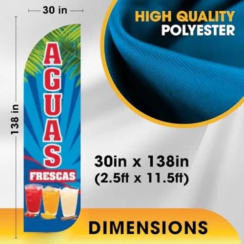 OnPoint Wares Aguas Frescas Feather Flag | Outdoor Advertising Sign for Mexican Drink Stands 11.5 ft x 3 ft Weatherproof Polyester thumbnail 3
