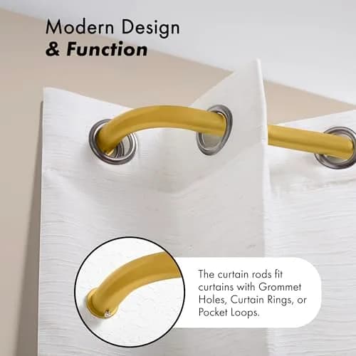 MERIVILLE 1-Inch Diameter Bay Window Curtain Rod Set | Metal, Gold Finish, Extendable from 20-72 inches thumbnail 4