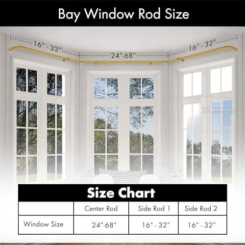 MERIVILLE 1-Inch Diameter Bay Window Curtain Rod Set | Metal, Gold Finish, Extendable from 20-72 inches thumbnail 5