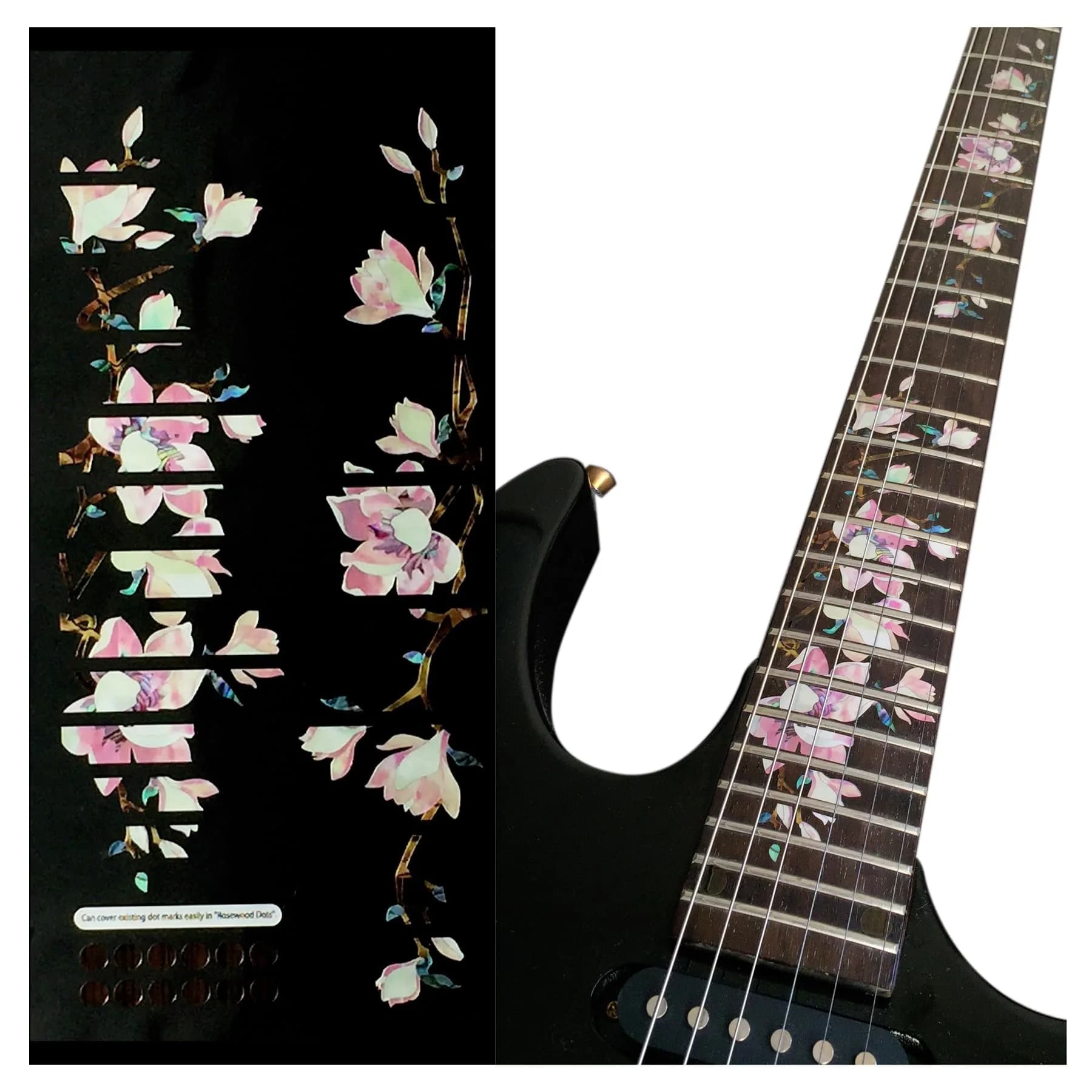 Inlaystickers Magnolia Flower Tree Of Life Guitar Position Mark Inlay Sticker | Floral, Water-Resistant, Single Use — Pink, White