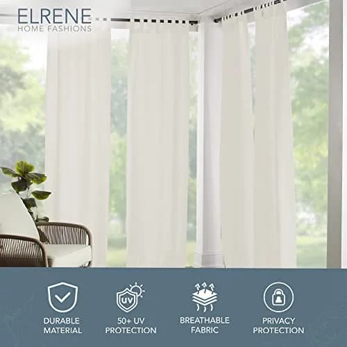 Elrene Matine Weatherproof Indoor/Outdoor Curtain Panel 52" x 84" Ivory | UV 50+ Water-Resistant Polyester thumbnail 2