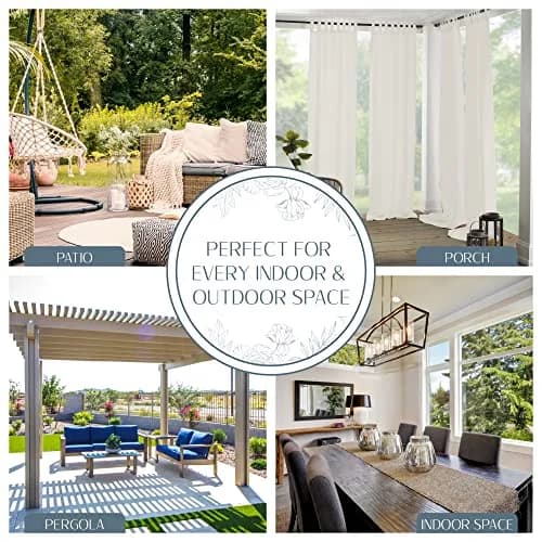 Elrene Matine Weatherproof Indoor/Outdoor Curtain Panel 52" x 84" Ivory | UV 50+ Water-Resistant Polyester thumbnail 3