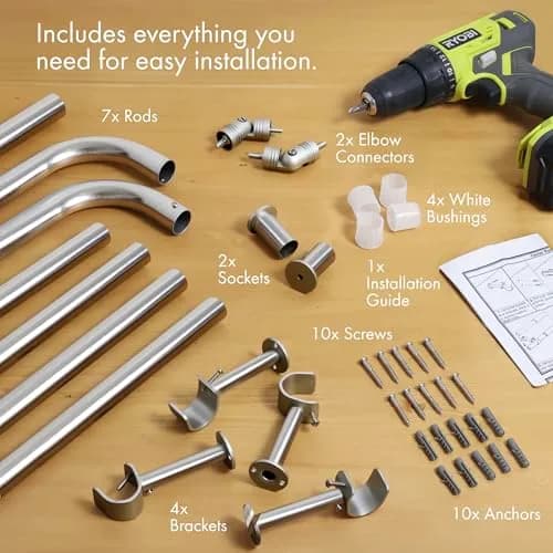 MERIVILLE 1-Inch Diameter Bay Window Curtain Rod Set for Bayview Windows, Satin Nickel Finish | Durable Metal Construction thumbnail 4