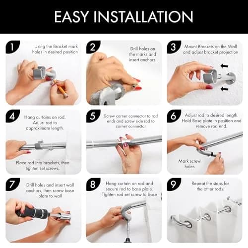 MERIVILLE 1-Inch Diameter Bay Window Curtain Rod Set for Bayview Windows, Satin Nickel Finish | Durable Metal Construction thumbnail 3