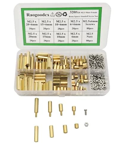 Raogoodcx M2.5 Brass Male Female Standoff Screw Kit 320 Pieces | Hexagonal Brass & Stainless Steel Fasteners thumbnail 1