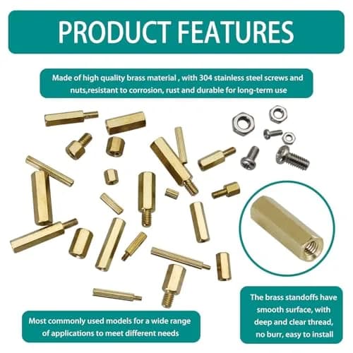 Raogoodcx M2.5 Brass Male Female Standoff Screw Kit 320 Pieces | Hexagonal Brass & Stainless Steel Fasteners thumbnail 3