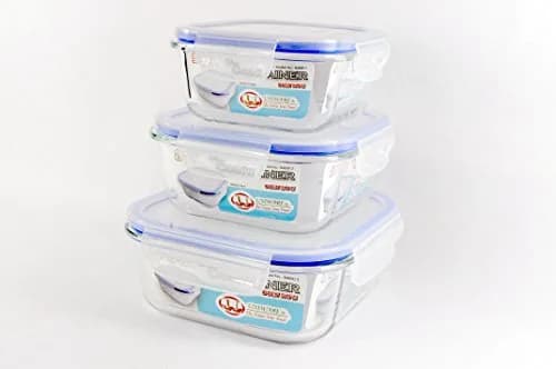 UNIWARE Heat Resistant Premium Glass Food Container Set (18 OZ, 27 OZ, 37 OZ) | Airtight Leak-Proof Square Design thumbnail 1