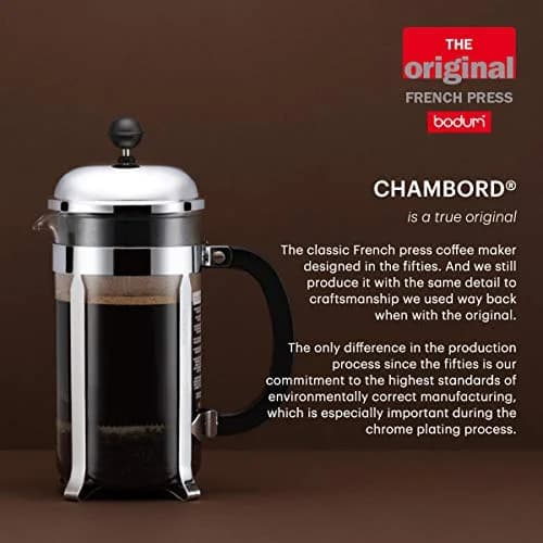Bodum Chambord French Press Coffee Maker 1L (34oz) | Classic Design, Stainless Steel & Borosilicate Glass thumbnail 6