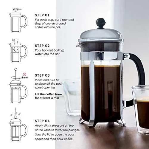 Bodum Chambord French Press Coffee Maker 1L (34oz) | Classic Design, Stainless Steel & Borosilicate Glass thumbnail 3