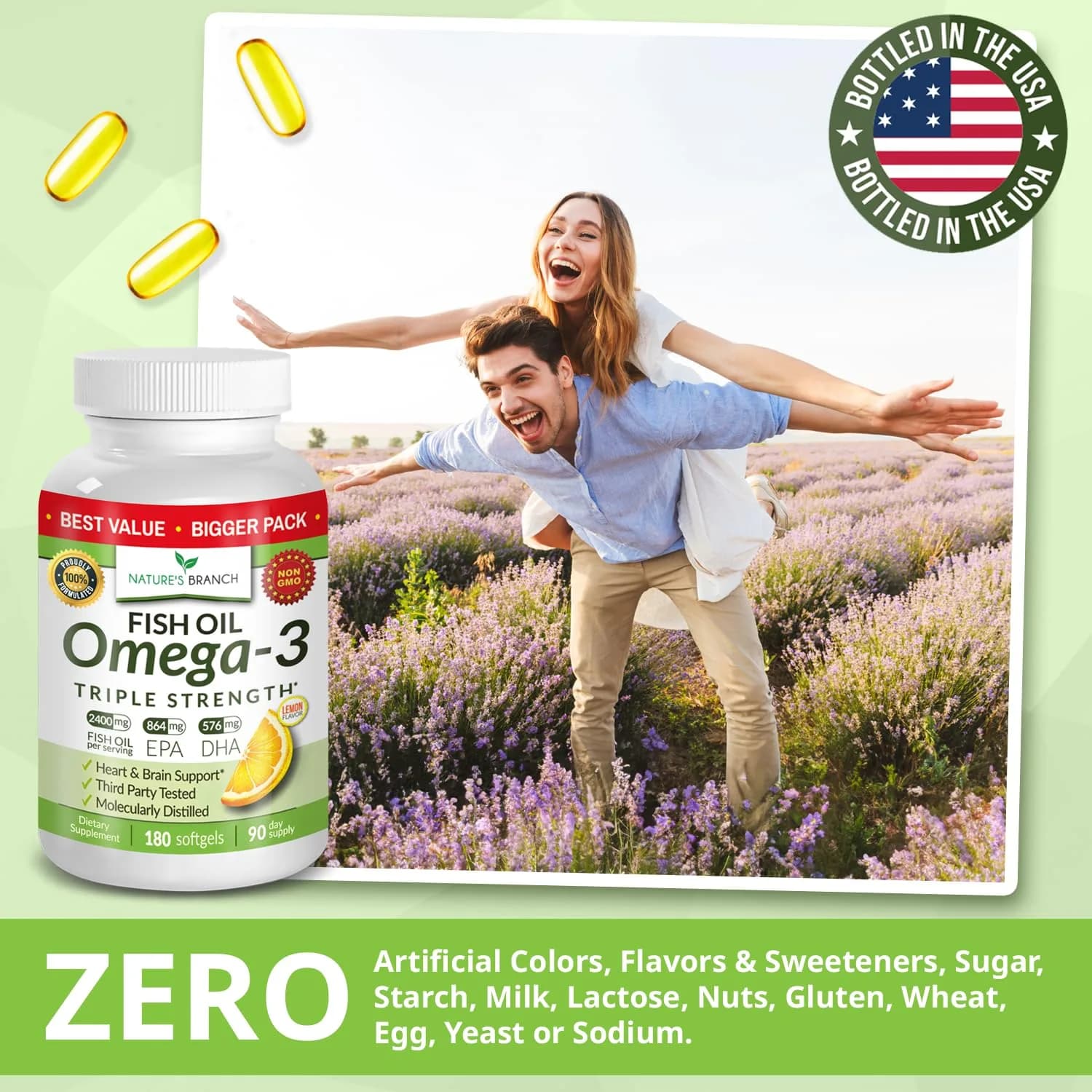 NATURE'S BRANCH Triple Strength Omega 3 Fish Oil 180 Count | Heart, Brain & Eye Health Support - view 8