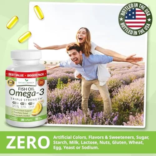 NATURE'S BRANCH Triple Strength Omega 3 Fish Oil 180 Count | Heart, Brain & Eye Health Support thumbnail 8