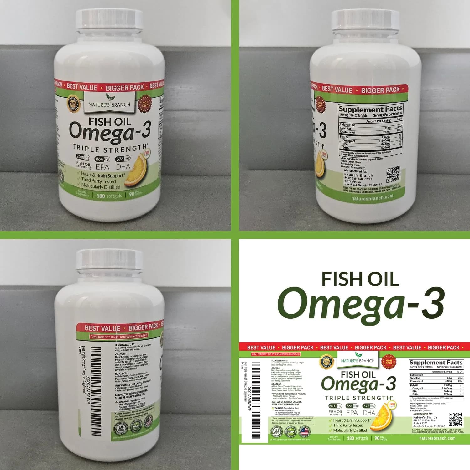 NATURE'S BRANCH Triple Strength Omega 3 Fish Oil 180 Count | Heart, Brain & Eye Health Support - view 9