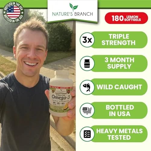 NATURE'S BRANCH Triple Strength Omega 3 Fish Oil 180 Count | Heart, Brain & Eye Health Support thumbnail 2