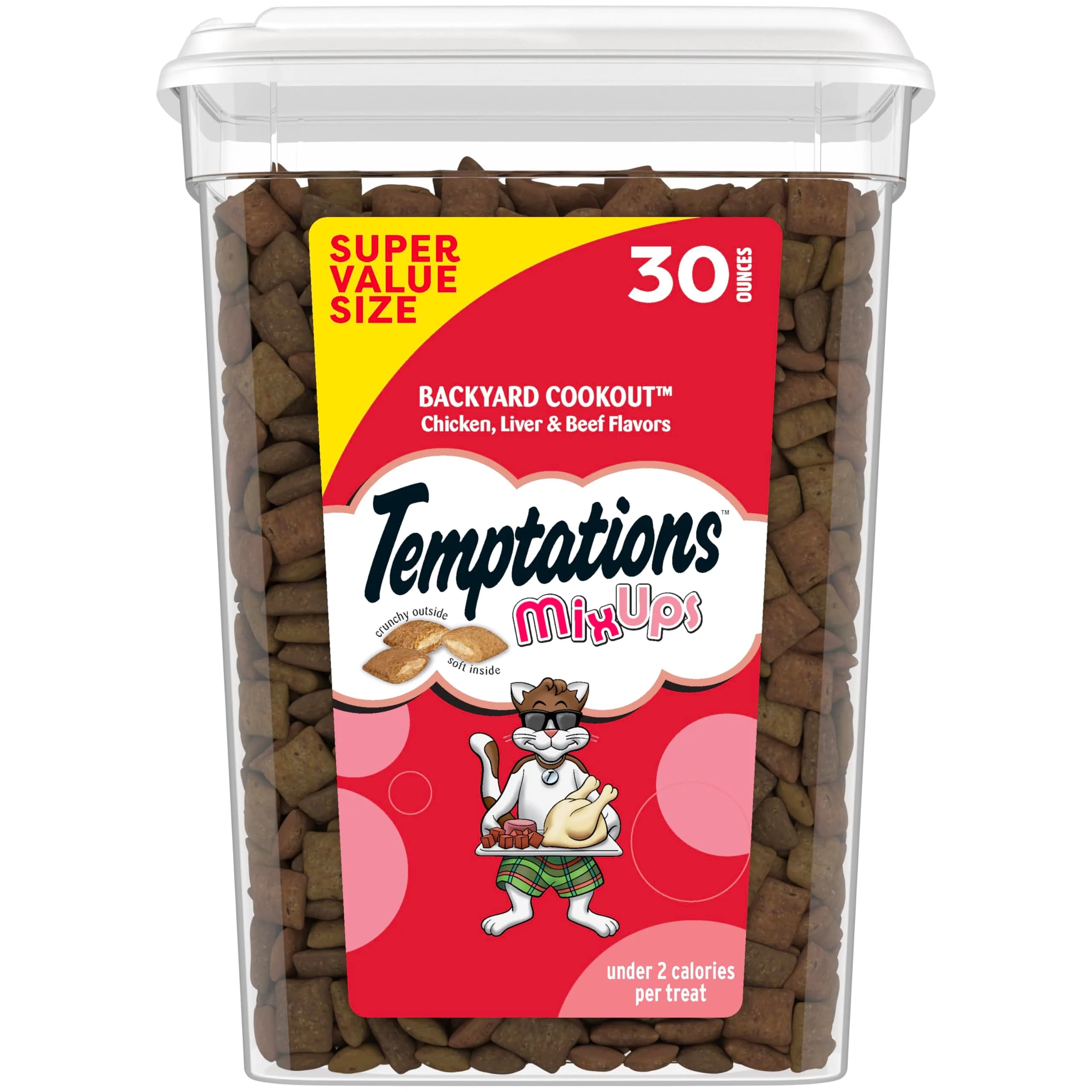 Temptations MixUps Crunchy and Soft Cat Treats, Backyard Cookout Flavor, 850g (30 oz) | Cats Love the Trifecta of Chicken, Liver & Beef - main product image
