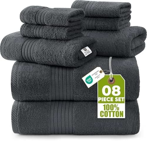 Utopia Towels 8 Piece Premium Towel Set, Grey | 2 Bath 2 Hand 4 Washcloths, 500 GSM, Super Soft & Absorbent thumbnail 1