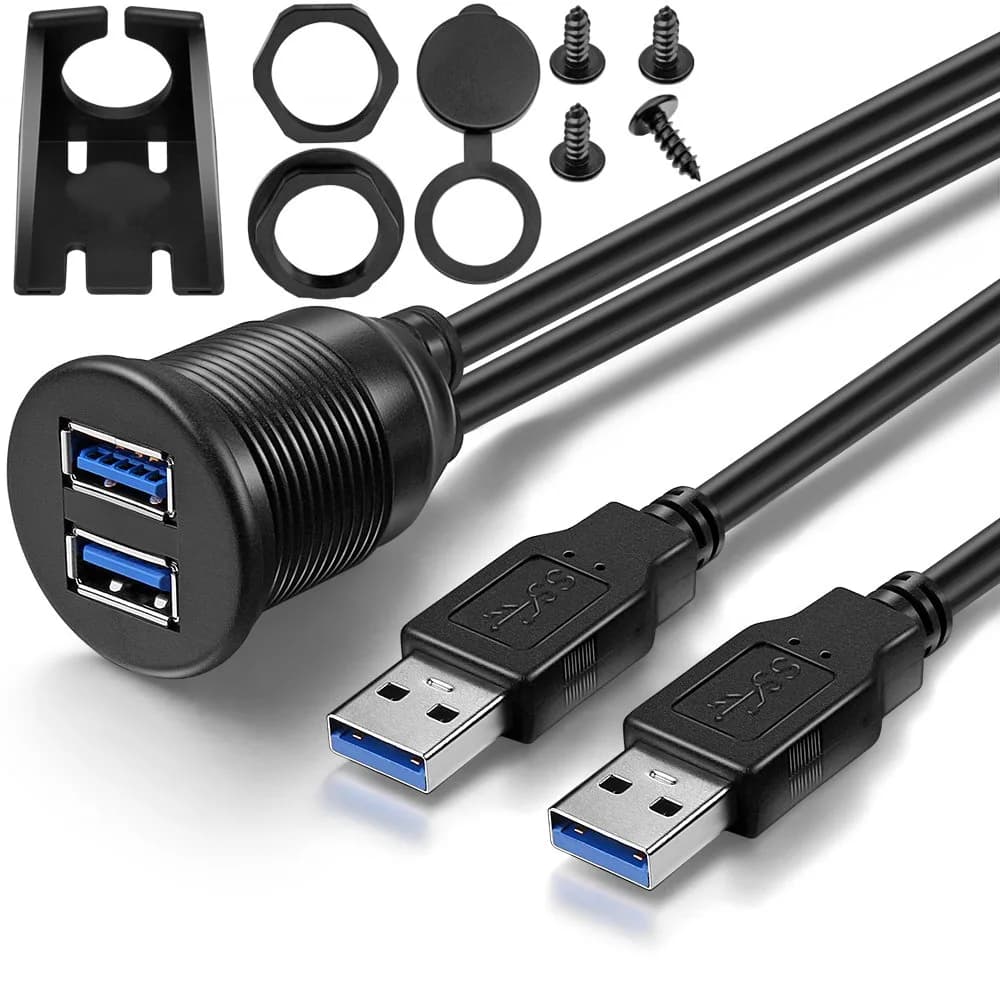 ICESPRING Dual USB 3.0 Flush Mount Extension Cable 0.91m (3 Feet) | High-Speed Data Transfer for Vehicles - main product image