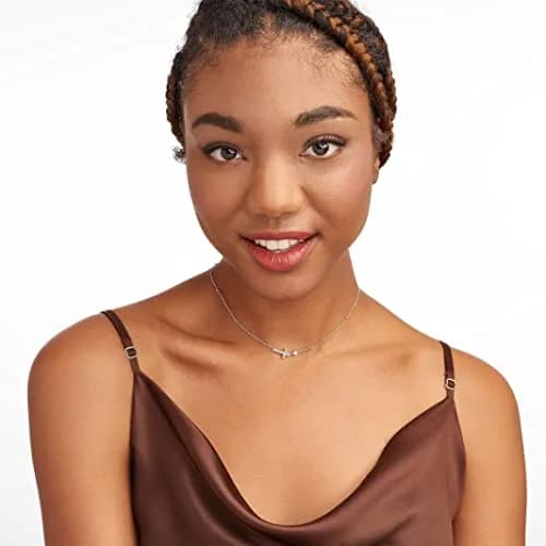 Morgan & Paige Silver Rhodium Plated Sideways Cross Pendant Necklace 16in | Dainty, Hypoallergenic & Adjustable thumbnail 4