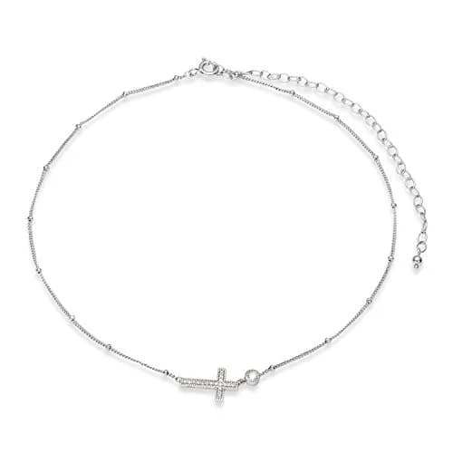 Morgan & Paige Silver Rhodium Plated Sideways Cross Pendant Necklace 16in | Dainty, Hypoallergenic & Adjustable thumbnail 5