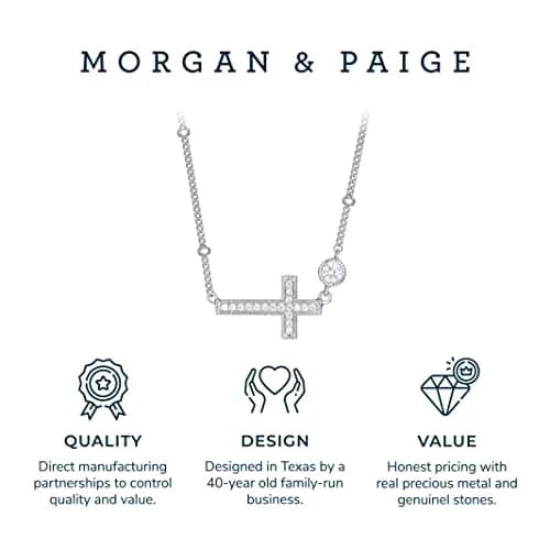 Morgan & Paige Silver Rhodium Plated Sideways Cross Pendant Necklace 16in | Dainty, Hypoallergenic & Adjustable thumbnail 7
