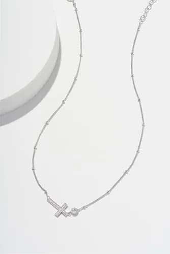 Morgan & Paige Silver Rhodium Plated Sideways Cross Pendant Necklace 16in | Dainty, Hypoallergenic & Adjustable thumbnail 8