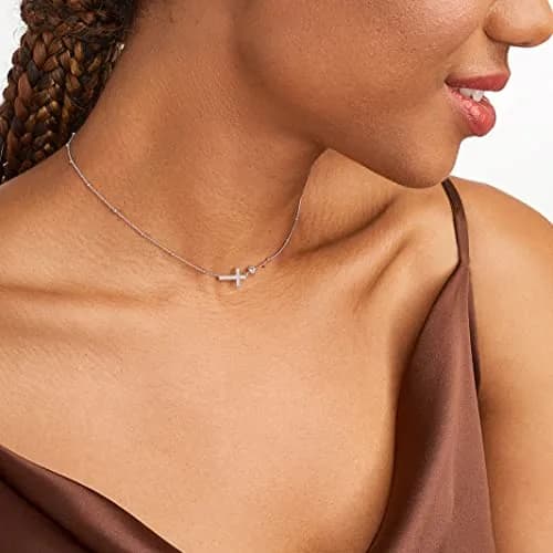 Morgan & Paige Silver Rhodium Plated Sideways Cross Pendant Necklace 16in | Dainty, Hypoallergenic & Adjustable thumbnail 2