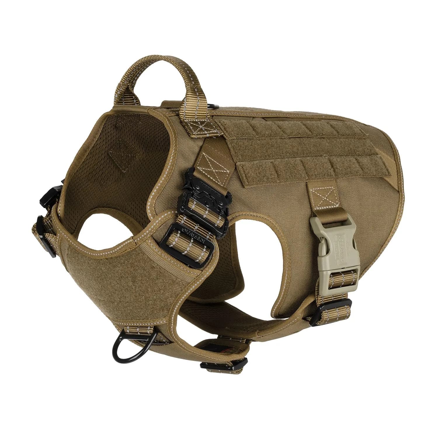 ICEFANG Tactical Dog Harness X-Large Brown | Heavy Duty MOLLE Vest with Metal Buckles, No-Pull Front Clip, 2 Leash Rings