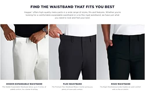 Haggar Men's Sharkskin Superflex Waist Straight Fit Dress Pant, Jet Black, 38W x 32L | All-day Comfort & Style thumbnail 6