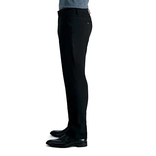 Haggar Men's Sharkskin Superflex Waist Straight Fit Dress Pant, Jet Black, 38W x 32L | All-day Comfort & Style thumbnail 2