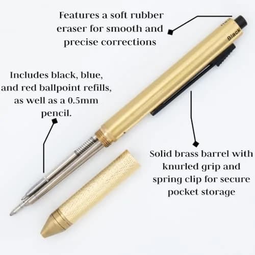 Monteverde Quadro 4-in-1 Multifunction Pen - Brass Finish - 0.5mm Pencil & 3 Ballpoint Refills | Solid Brass Barrel with Knurled Grip thumbnail 4