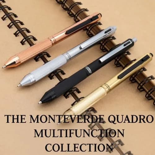 Monteverde Quadro 4-in-1 Multifunction Pen - Brass Finish - 0.5mm Pencil & 3 Ballpoint Refills | Solid Brass Barrel with Knurled Grip thumbnail 6