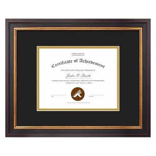 Golden State Art 11x14 Frame Black Over Gold Double Mat for 7x9 Diploma | Real Glass, Wall Mount, Elegant Design thumbnail 1