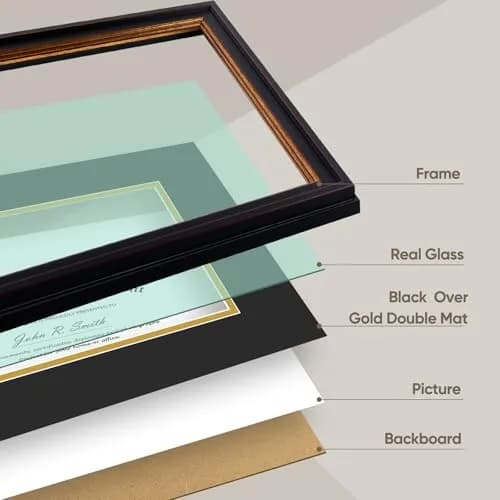 Golden State Art 11x14 Frame Black Over Gold Double Mat for 7x9 Diploma | Real Glass, Wall Mount, Elegant Design thumbnail 5
