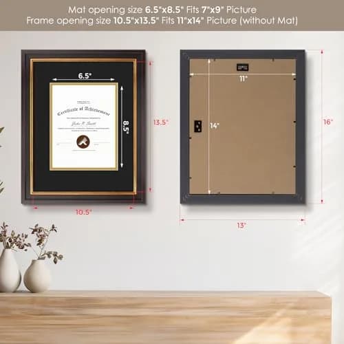Golden State Art 11x14 Frame Black Over Gold Double Mat for 7x9 Diploma | Real Glass, Wall Mount, Elegant Design thumbnail 3