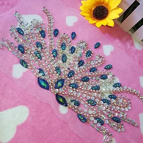 succi shan Fabric Applique Patch 17x31cm | Handcrafted Blue Rhinestone Embellishment thumbnail 4
