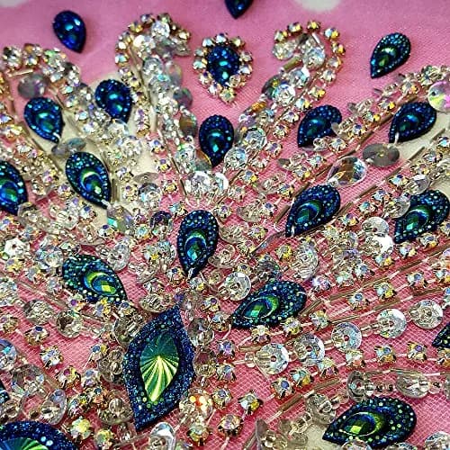 succi shan Fabric Applique Patch 17x31cm | Handcrafted Blue Rhinestone Embellishment thumbnail 5