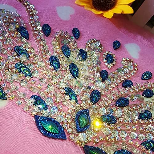 succi shan Fabric Applique Patch 17x31cm | Handcrafted Blue Rhinestone Embellishment thumbnail 6