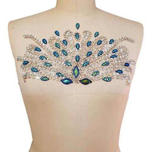 succi shan Fabric Applique Patch 17x31cm | Handcrafted Blue Rhinestone Embellishment thumbnail 2
