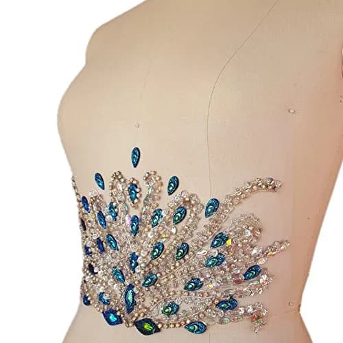 succi shan Fabric Applique Patch 17x31cm | Handcrafted Blue Rhinestone Embellishment thumbnail 3