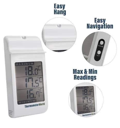 Thermometer World Digital Max Min Greenhouse Thermometer 180mm (7.1in) | Monitors Max & Min Temps for Gardens & Greenhouses thumbnail 4