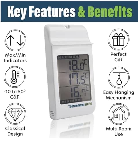 Thermometer World Digital Max Min Greenhouse Thermometer 180mm (7.1in) | Monitors Max & Min Temps for Gardens & Greenhouses thumbnail 3