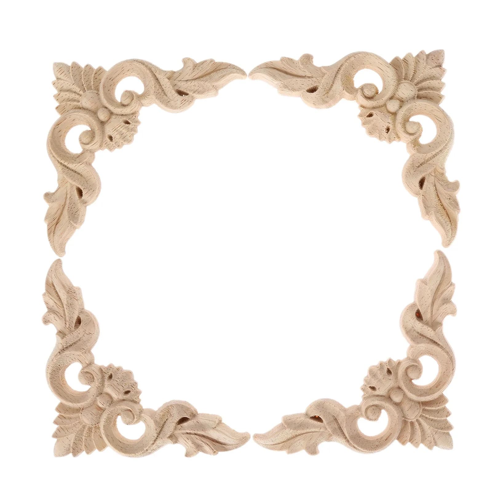 MUXSAM 4Pcs Wood Carved Appliques No.1 | Vintage European Style Decor (8x8cm) — 4pcs