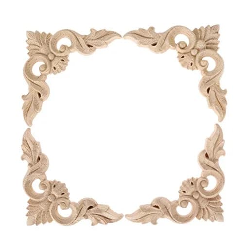 MUXSAM 4Pcs Wood Carved Appliques No.1 | Vintage European Style Decor (8x8cm) thumbnail 1