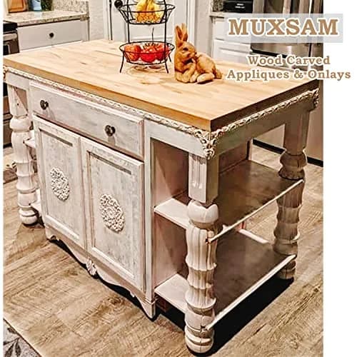 MUXSAM 4Pcs Wood Carved Appliques No.1 | Vintage European Style Decor (8x8cm) thumbnail 4